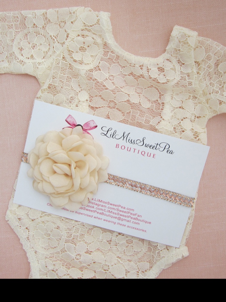 Newborn Lace Romper: Ivory With Headband